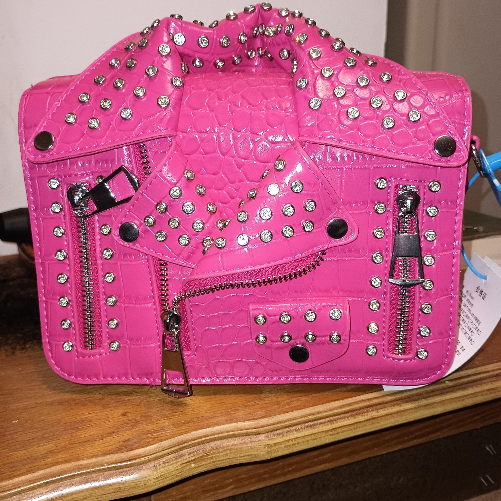 Hot Pink Studded Mini Bag with Structured Design
